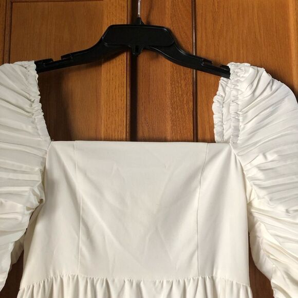 Anthropologie OPT Square Neck Ruched Sleeve Ruffle Hem MIDI Dress- S - Picture 2 of 14